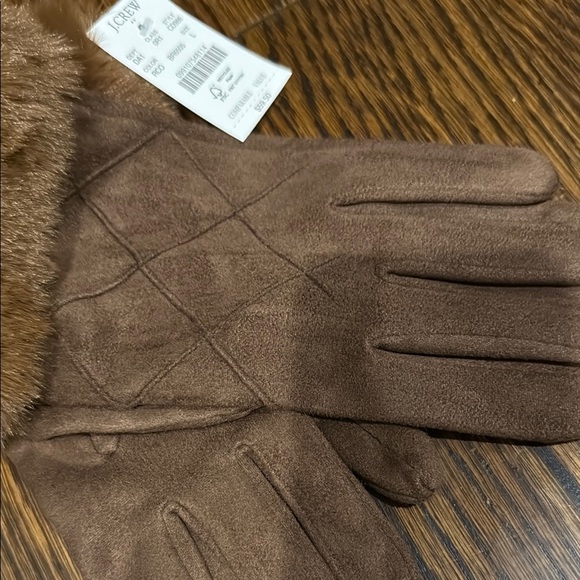 J. Crew Brown Quilted Fur-Trimmed Gloves - Picture 3 of 3